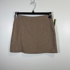 Marella Plaid‎ Houndstooth Camel and Black Mini Skirt Sz 4 NWT